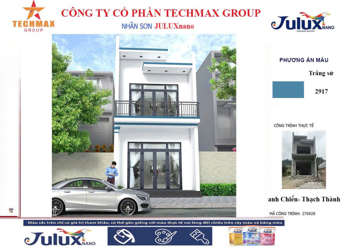 Phối Màu Công Trình Thi Công Sơn nhà phố hiện đại 2 tầng- Sơn TechMax