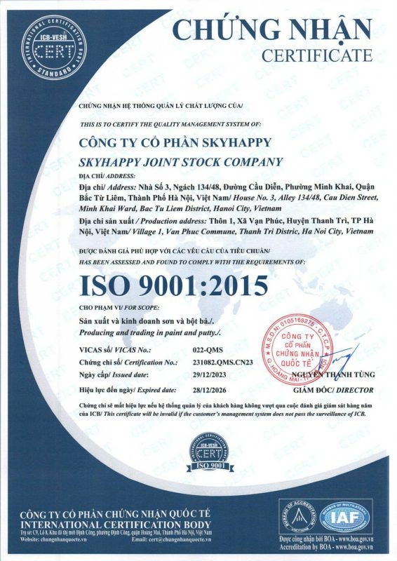 chứng nhận iso sơn sky happy