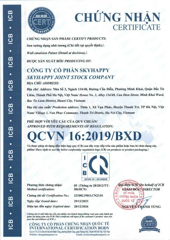 giấy chứng nhận chất lượng sơn 1