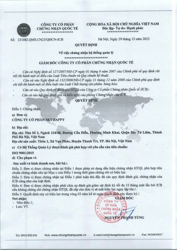 giấy chứng nhân iso sơn 1